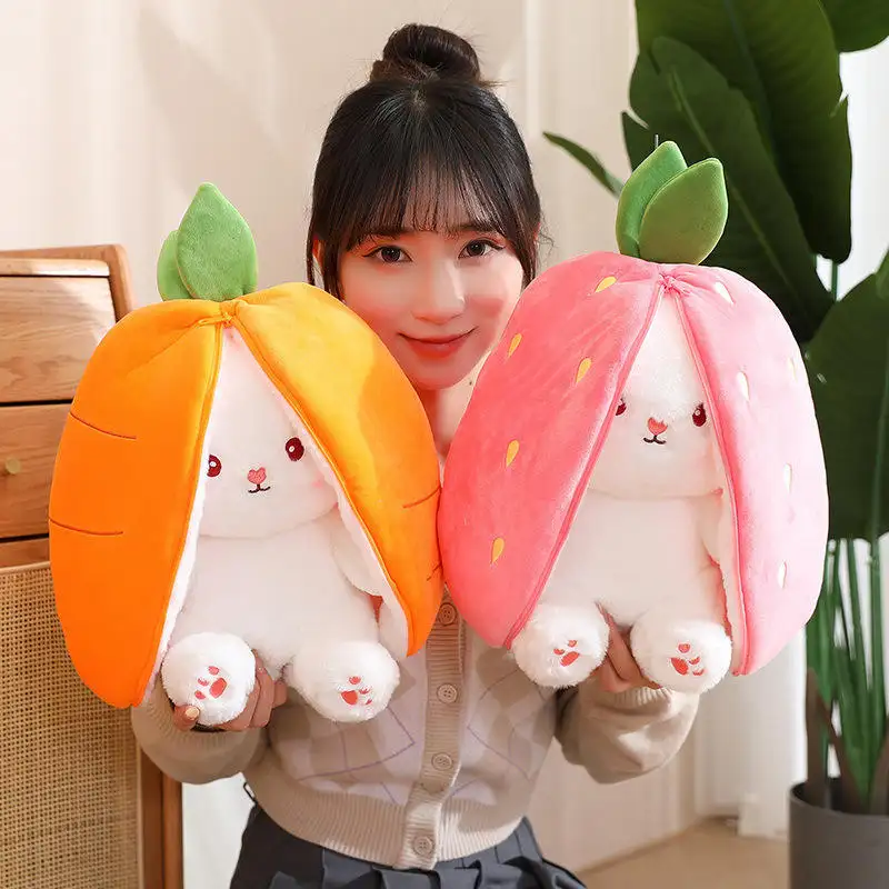 Phục sinh Bunny Thú nhồi bông, Reversible Bunny cà rốt dâu gối, dễ thương Squishy Thỏ Sofa Gối trang trí búp bê