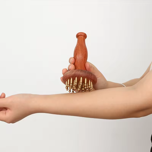 Manche en bois cuivre corps <span class=keywords><strong>masseur</strong></span> méridien entier brosse de Massage tête méridiens jambes maigres et ventre cuir chevelu outil de Relaxation - Product Image 5