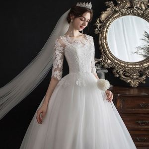 <b>Long</b> <b>Sleeve</b> Lace A-Line V-neck <b>Wedding</b> <b>Dress</b> Bride French <b>Simple</b> Petite Slimming Maternity Plus Size Floor-Length - Product Image 4
