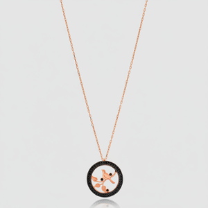 <b>Bird</b> Design Black Zircon Round Shape Charm Necklace Turkish Handmade Wholesale 925 Sterling Silver - Product Image 2