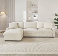 Canapé modulaire en forme de L, style minimaliste moderne, avec rangement, en tissu polyester, ottoman gain de place pour petit appartement, salon