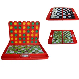 4 в 1 набор из пяти в ряд пластиковых настольных игр, включая шахматную шашку змею и лестницу-прочный и веселый!