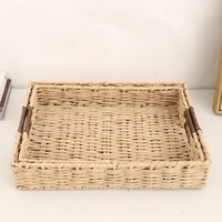 Plateau de rangement multifonctionnel écologique tissé à la main, rectangulaire, avec poignée en corde de papier, style bohème, pour la table à manger, vaisselle