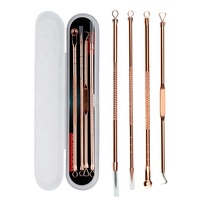 Kit d'extracteur de comédons en acier inoxydable de 4 pièces pour enlever l'acné et les points noirs ensemble d'outils pour le visage et les imperfections de la peau.