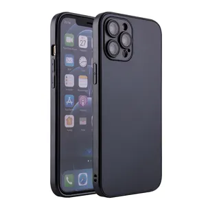 Sarung ponsel pelindung iPhone 14 13 12 11 Pro Max, warna polos cat metalik buram pelindung lensa kamera