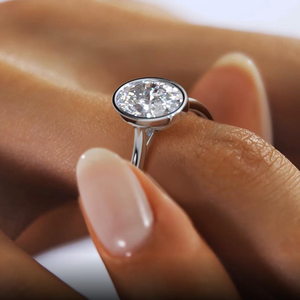 Bezel anello di fidanzamento matrimonio originale argento 925 solitario 4CT taglio ovale 5A Cubic Zirconia Lab anello di diamanti - Product Image 5