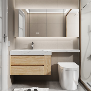 <span class=keywords><strong>Meuble</strong></span>-lavabo moderne en bois massif avec miroir intelligent, armoire <span class=keywords><strong>de</strong></span> <span class=keywords><strong>rangement</strong></span> et vasque simple pour votre <span class=keywords><strong>salle</strong></span> <span class=keywords><strong>de</strong></span> <span class=keywords><strong>bain</strong></span> contemporaine - Product Image 1