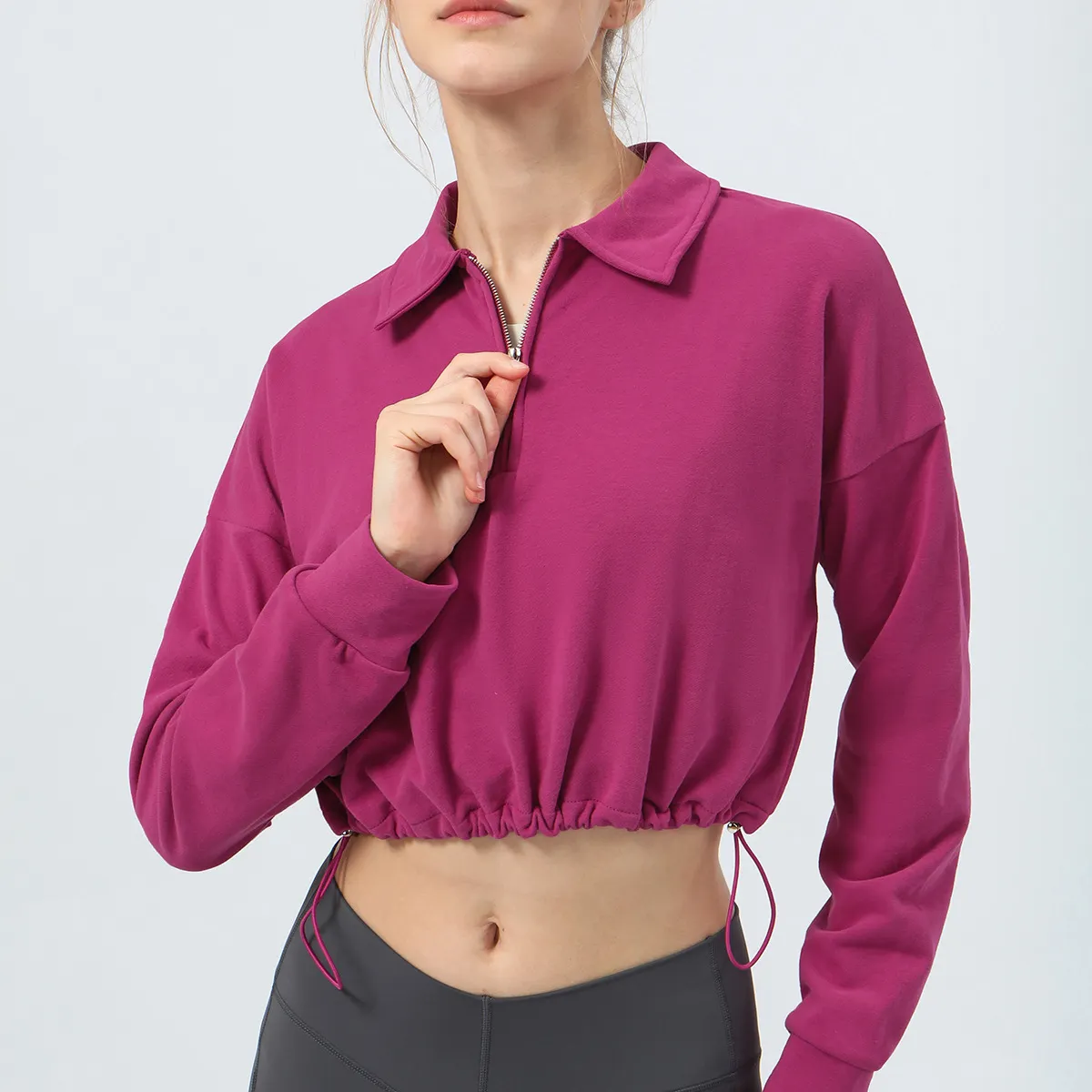 Streetwear alta calidad 100% poliéster entrenamiento pulóver mujeres Yoga manga larga Fitness deportes suéter