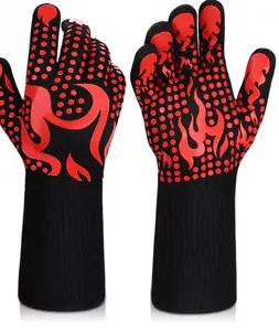 DAPHYLA BBQ Gloves, Grilling Gloves Heat Resistant Oven Gloves, Silicone Oven Mitts for Barbecue, Cooking, Baking