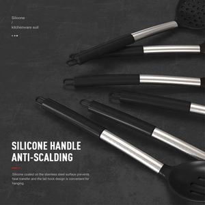 Stainless Steel Kitchen Cooking <b>Tools</b> Black <b>Silicone</b> Cooking Utensils Kitchen Utensils Set with Holder - Product Image 6