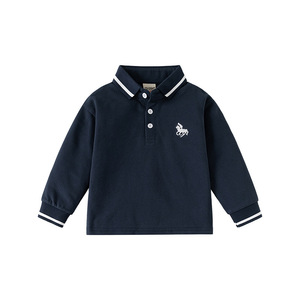 <span class=keywords><strong>Polo</strong></span> brodé en mélange de coton à <span class=keywords><strong>manches</strong></span> <span class=keywords><strong>longues</strong></span> pour enfants, Nouvelle collection Printemps 2026, Haut à col revers pour bébés garçons, Vêtements tendance en gros - Product Image 1