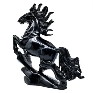 Wholesale Unique Natural Crystal Black Obsidian Horse Crystal Carving Animal Heading White Jade Crystal Crafts For Decoration