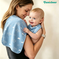 Bavoir bandana bébé 2-en-1 en coton doux imprimé crabe double face, personnalisable OEM/ODM avec logo, faible MOQ, échantillon gratuit