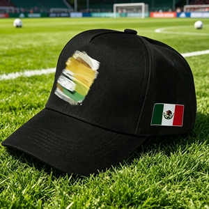 Cappellino da baseball a 5 pannelli in cotone tinta unita con patch bandiera messicana, visiera curva regolabile, cappello sportivo casual patriottico per uomo e donna - Product Image 6