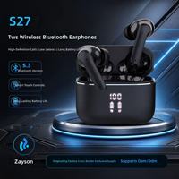 Écouteurs intra-auriculaires S27 TWS ANC+ENC à réduction de bruit, étanches IPX4, commande vocale, faible latence pour 5.3 avec affichage numérique