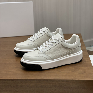 Zapatillas Deportivas de Plataforma de Cuero Genuino Blanco, Punta Redonda, con Cordones, Entresuela Acolchada de EVA, Suela de Goma, para Todas las Temporadas - Product Image 2