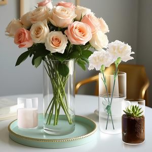 Jarrón de Vidrio Cilíndrico Alto, Estilo Nórdico, para Decoración del Hogar, Diseño Simple, para Flores, Venta al Por Mayor de Fábrica, Económico - Product Image 3