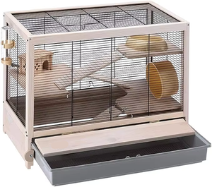 高級ポータブルカスタムペットハウス木製キャビンホーム家具ハムスターケージ（モルモット、小動物用、収納キャビネット付き） - Product Image 2