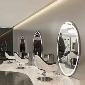 Estaciones de estilismo para salón de belleza, maquillaje de belleza, iluminación Led, estación de espejo redondo para salón, espejo de maquillaje para peluquero