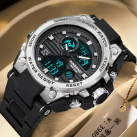 Jam Tangan Elektronik Pria BINBOND 885 Multifungsi Sport Tahan Air Tali Silikon Bercahaya Layar Ganda LED Digital