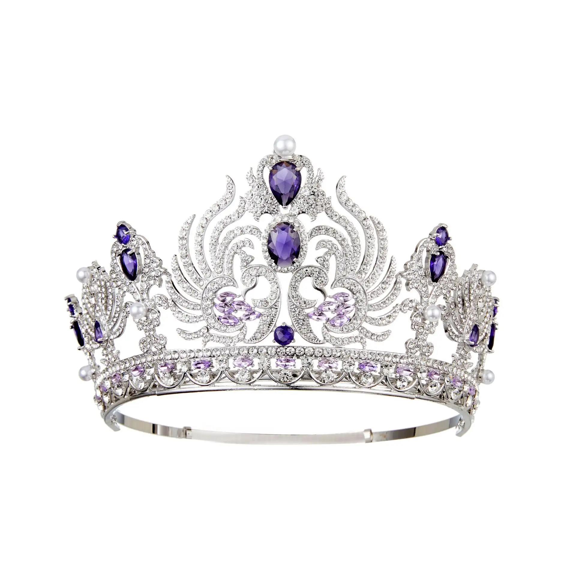 Manufacturers wholesale cheap beauty crown big adjustable size Miss World Tall Pageant Queen Crowns