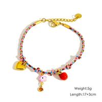 Bracelet en corde tressée colorée fait main avec breloques en acier inoxydable pour femmes, bijoux de mode