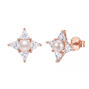 Elegantes Pendientes de Perlas de Agua Dulce con Hojas de Cobre y Circonitas, Joyería para Mujer, Regalo de Boda, Aniversario - Product Image 1