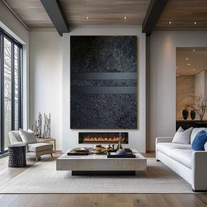 Arte Mural 3D Vertical, Arte Mural Abstracto Negro Minimalista Contemporáneo, Arte Mural Neutral Estilo Wabi Sabi para Decoración del Hogar y Galería - Product Image 5