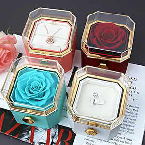 Boîte à bijoux en verre avec roses éternelles de qualité supérieure, collier et bague, cadeau de Saint-Valentin - Product Image 1