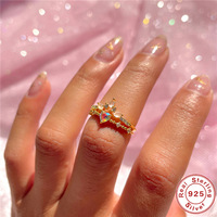 Bague ajustable en cristal personnalisée, charmante, géométrique, cœur chromé, délicate, en argent pur 925, bague de fiançailles pour femmes, livraison rapide