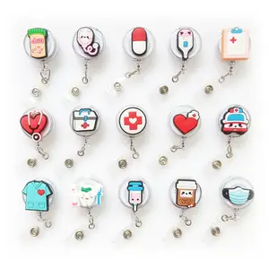Nome Id all'ingrosso medici accessori per porta carte di lavoro personale medico dipendente personalizzato rotondo retrattile infermiere Badge Reel