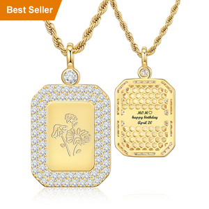 Kỷ Niệm Cá Nhân Đồ Trang Sức Miễn Phí Engrage Tên Ngày 925 Sterling Bạc Vvs Moissanite Kim Cương Sinh Nhật Hoa Tag Mặt Dây Chuyền - Product Image 1