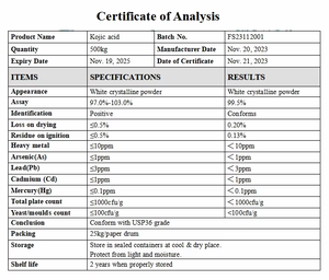 天然フォーカスブランド99% 純粋なコウジ酸パウダーCAS 501-30-4, - Product Image 5