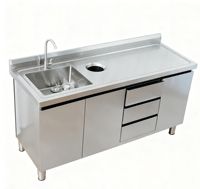 Table de travail en acier inoxydable poli certifiée CE avec portes et tiroirs, capacité de charge de 800 kg, comptoir de préparation robuste pour zone café