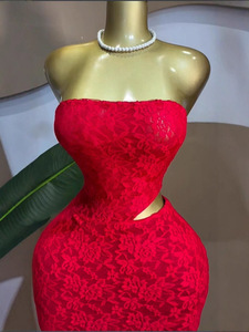 Vestido Maxi de Encaje sin Tirantes para Mujer - Vestido Formal Ajustado con Encaje Floral Rojo, Vestidos de Moda para Mujer - Product Image 4