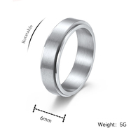 Anillo de Acero Inoxidable de 6mm, Plateado, Negro, Oro Rosa, Azul, con Superficie Arenada, Giratorio, Anillo Básico de Acero Inoxidable para Parejas