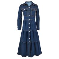 Robe chemise midi en jean bleu écologique pour femme, délavée, avec détails boutonnés, coupe ajustée, décontractée, sexy, prête pour l'été