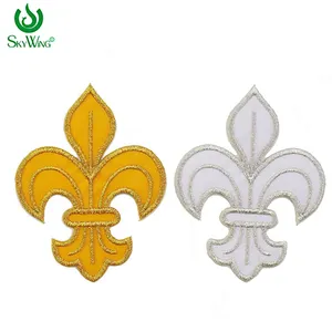 Custom Embroidered Special Gold Thread Graphic Dust Fleur de Lis Boy Scouts Girl Scouting Iron on Patch Applique for Garment