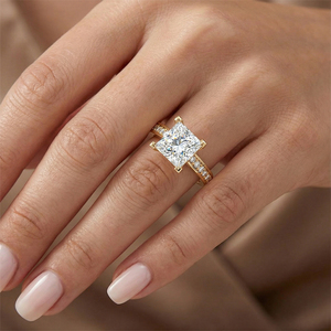 Anillo de compromiso para <span class=keywords><strong>mujer</strong></span> con moissanita VVS de 1 quilate, corte princesa, certificado GRA, en plata 925 chapada en oro con engaste de tensión - Product Image 6