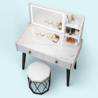 Meuble de chambre à coucher en bois, meuble de maquillage moderne adapté aux appartements, avec armoire latérale et miroir à éclairage tactile à 3 couleurs