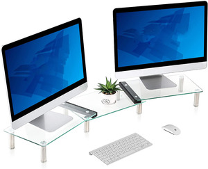 Doppio <span class=keywords><strong>Vetro</strong></span> Monitor Riser Stand Lunghezza Regolabile Schermo Scrivania Riser per PC,TV, Stampante, Del Computer Portatile - Product Image 1
