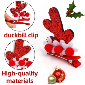 Pom-Pom chuông quả mọng gạc Duckbill Clip tóc trẻ em Giáng sinh Tuần lộc Phụ kiện tóc trẻ em - Product Image 3