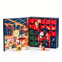Boîte de calendrier de l'avent de Noël carrée rouge, personnalisée, avec 25 tiroirs symétriques, emballage en papier pour cadeaux d'entreprise
