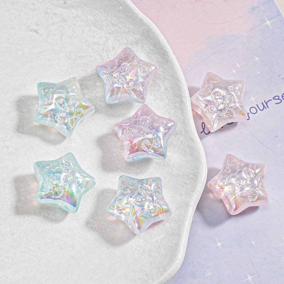 AB Iridescent Embossed Five Pointed Star Resin Loose Beads DIY Bracelet ...