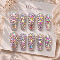 Ongles à presser en acrylique faits main, longs, incurvés, style français, pour usage quotidien, couvrance totale, PMMA, texture 3D, réutilisables, 10 pièces