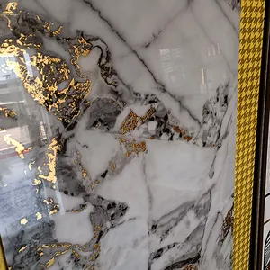 Interni di lusso 3d ceramica di vetro microcristallino piastrelle di marmo bianco backsplash decorativo oro pareti e pavimenti del bagno piastrelle