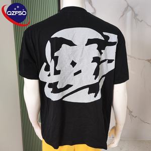QZFSO, camiseta gráfica negra personalizada, fabricante de manga corta, camiseta cuadrada recortada con serigrafía de hombro caído de peso pesado para hombres - Product Image 2