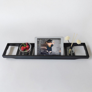 Support de rangement pour baignoire, rectangulaire, noir, autoportant, durable, avec porte-téléphone et porte-boissons - Product Image 3