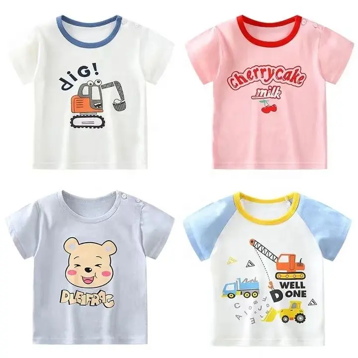 T-shirts à manches courtes en coton pour filles à prix abordables vêtements pour enfants surstockés