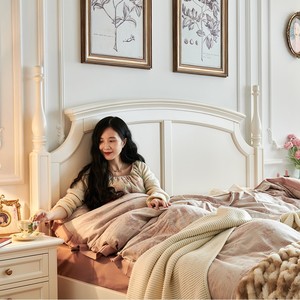 Cama de Madera Maciza de Cerezo de 1.8m, Color Blanco, Muebles Diorbao para Dormitorio - Product Image 1